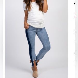 Blue Dark Wash Side Panel Fringe Maternity Jeans